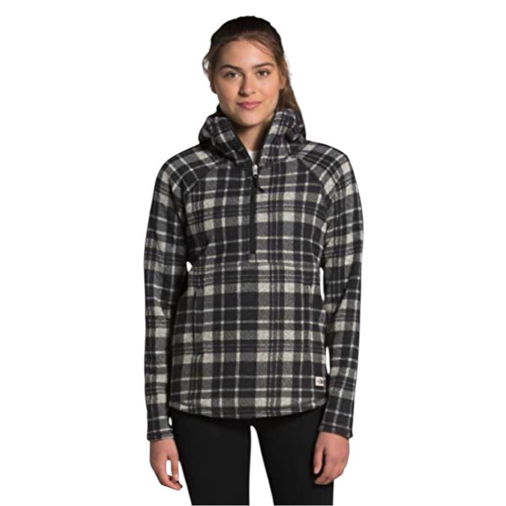 The North Face Black and White Plaid w/ Hood Quarter Zip Pullover Sweater Sz XS
